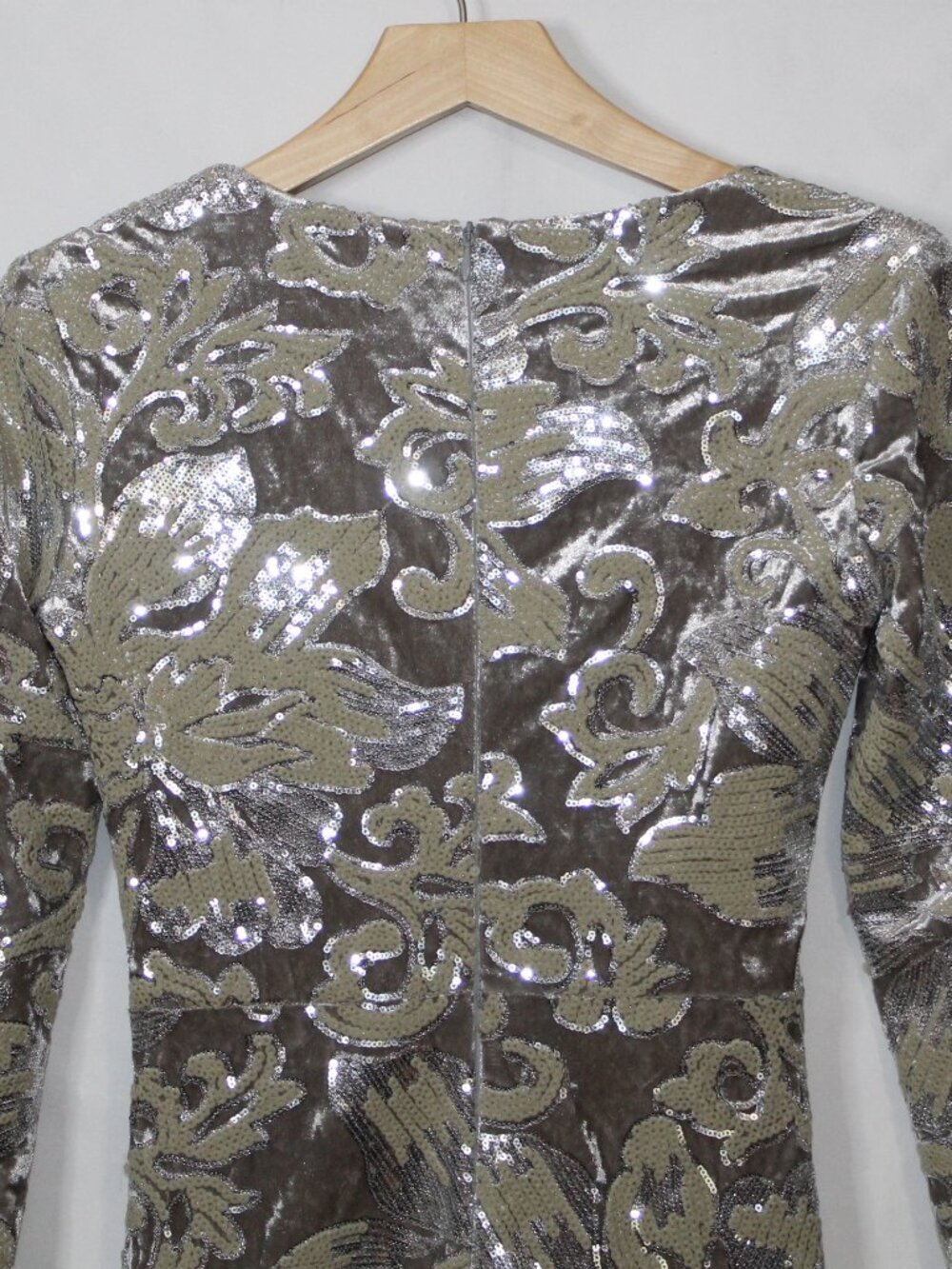Maje women's dress size XS silver floral velvet sequin formal mini ruched cutout - Picture 12 of 14